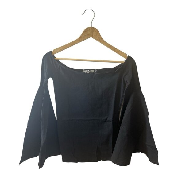 Free The Roses Black Flowy Sleeves Top Off The Shoulders Size Medium 100% Cotton - Picture 2 of 7